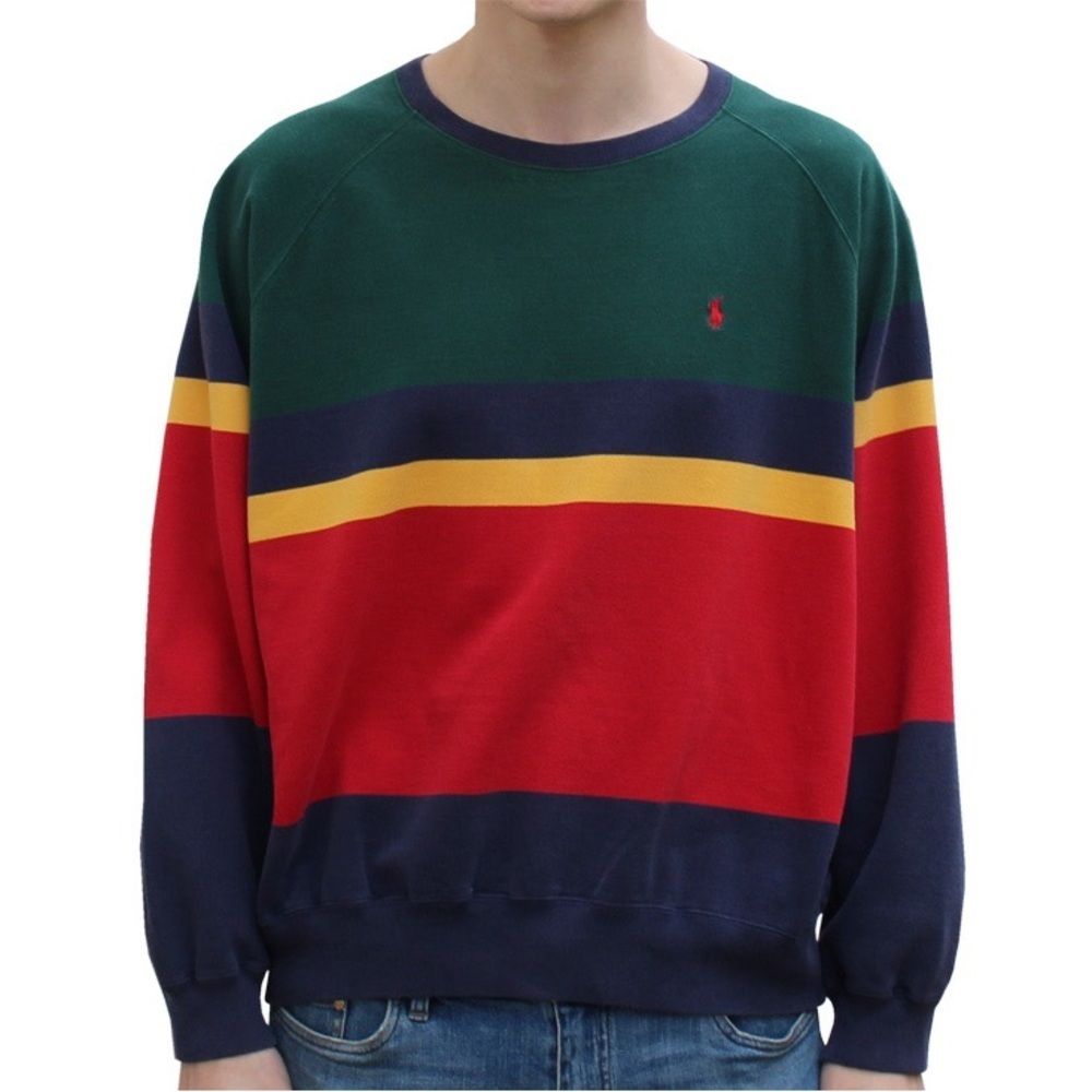 Vintage Polo Ralph Lauren Colorful Stripe Crewneck Sweatshirt *Rare - M